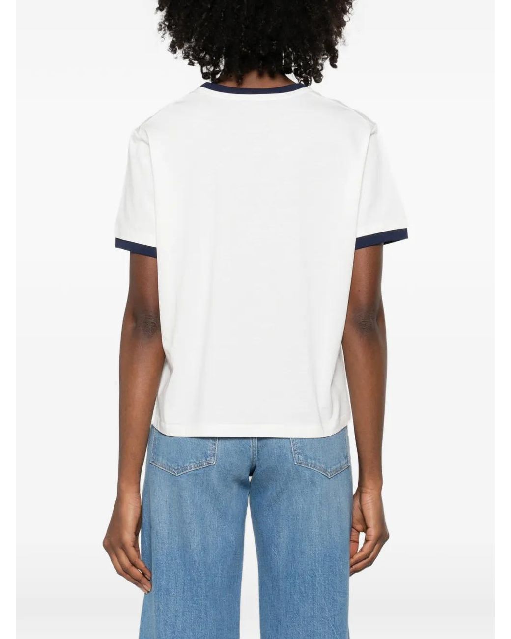 Maje White Contrast-Trim Graphic T-Shirt