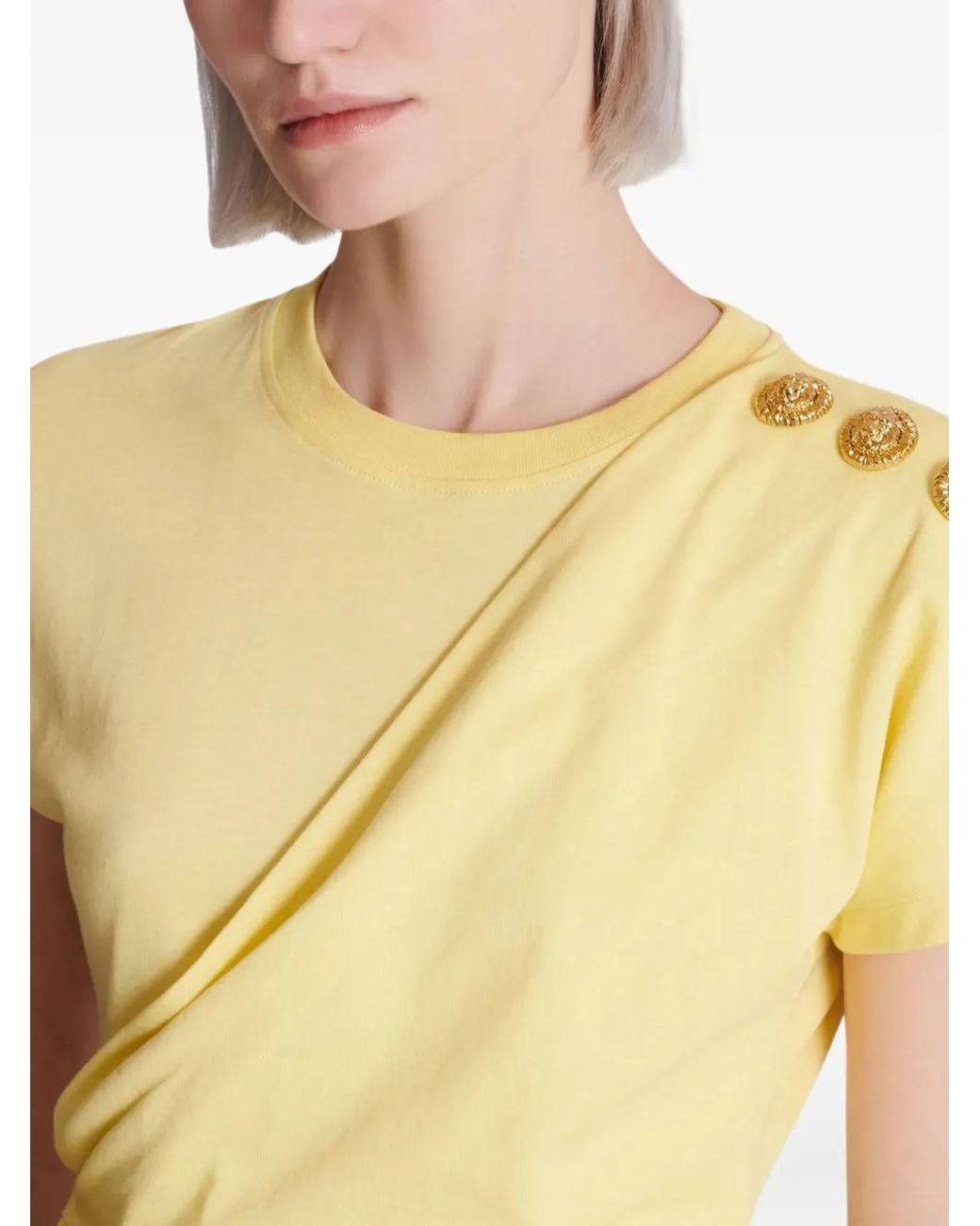 Balmain Yellow Draped T-Shirt With Buttons