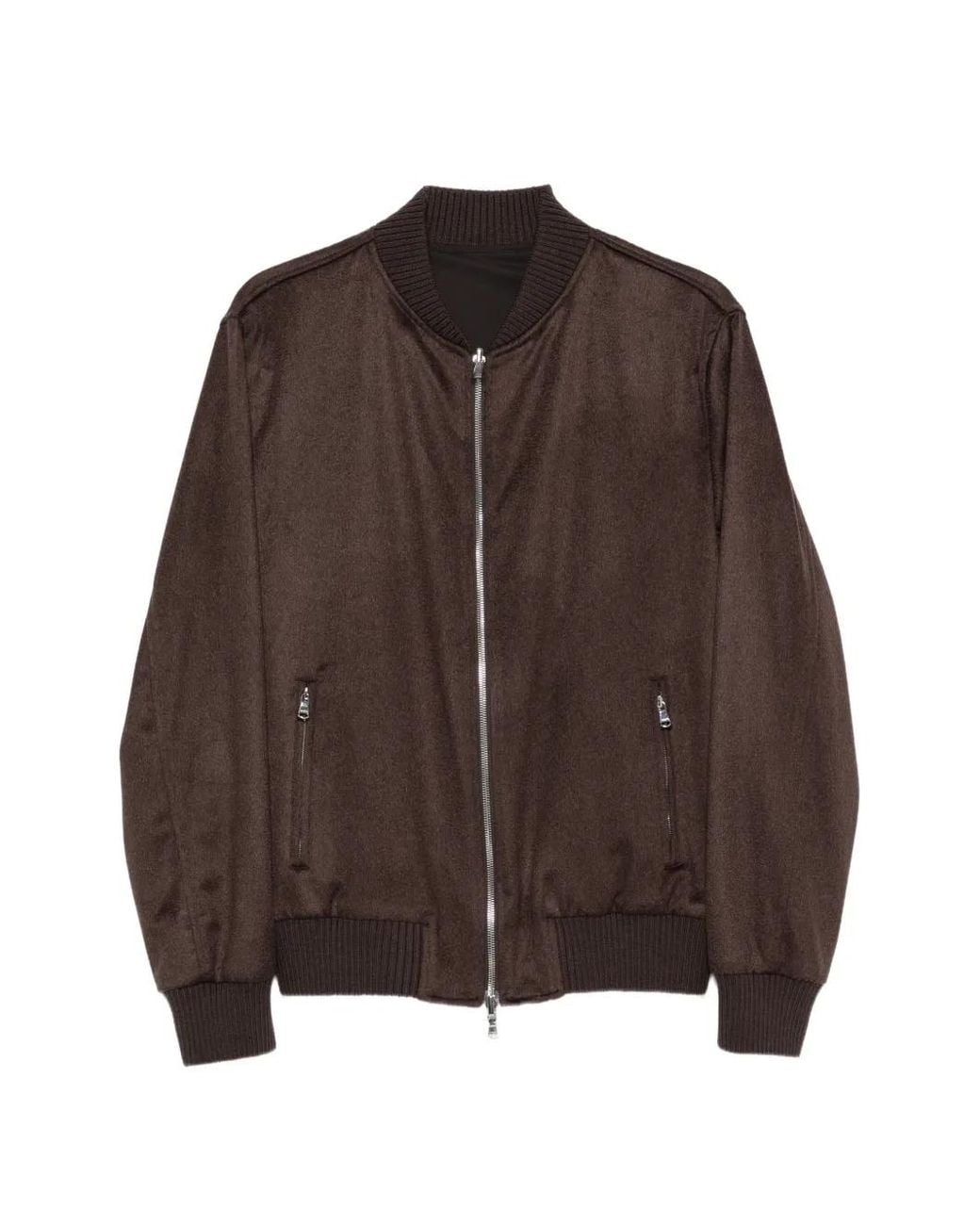 Barba Napoli Brown Ribbed-Trim Zip-Up Jacket for men