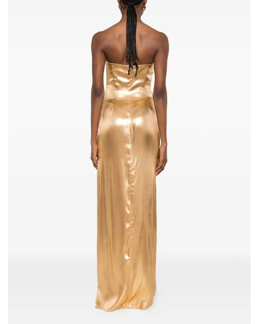 Galvan Metallic Robe Longue À Épaules Dénudées