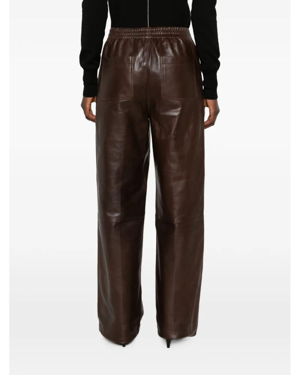 Jonathan Simkhai Brown Pantalon En Cuir À Taille Élastiquée