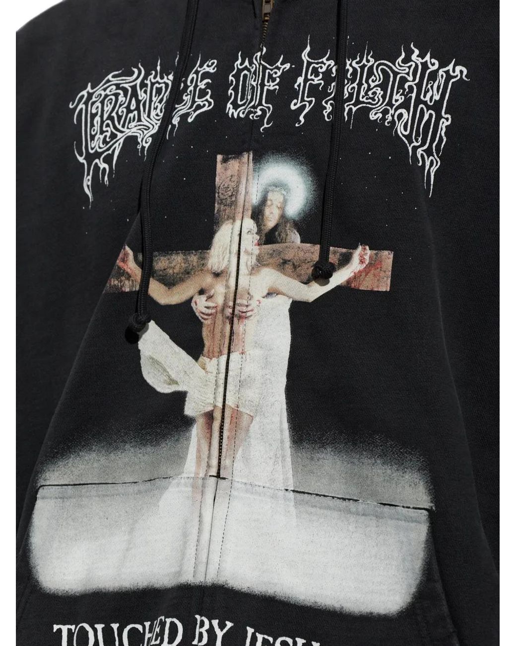 Vetements Black Graphic-Print Zip-Up Hoodie for men
