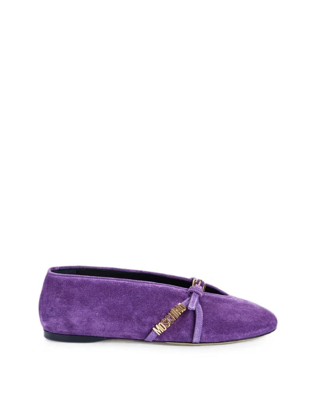 Moschino Purple Logo-Buckle Suede Ballet Flats