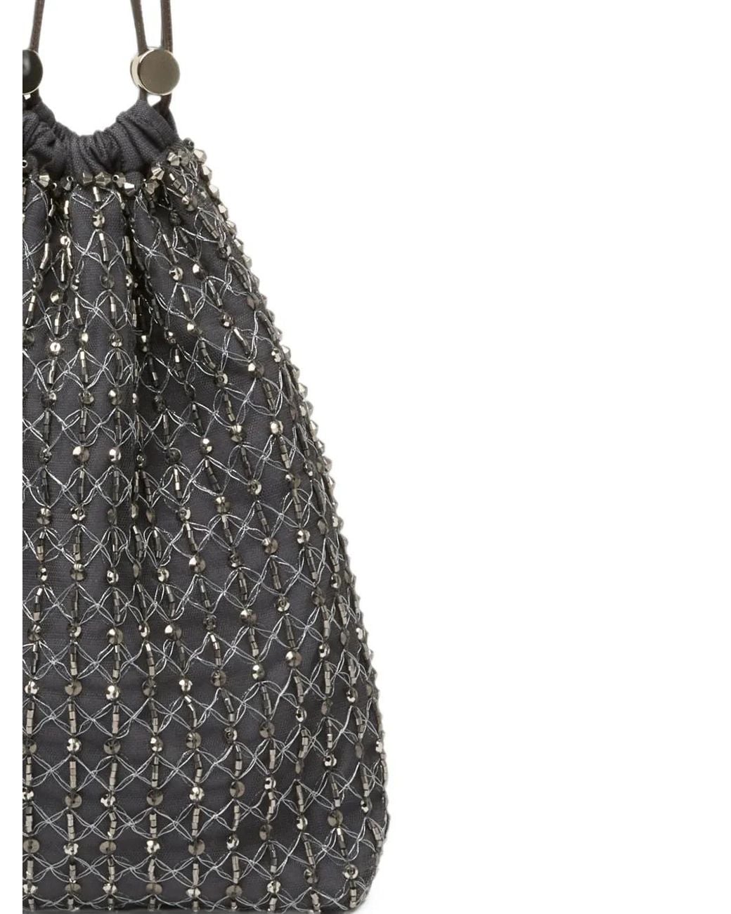 Fabiana Filippi White Moonlight Bead-Embellished Drawstring Bucket Bag