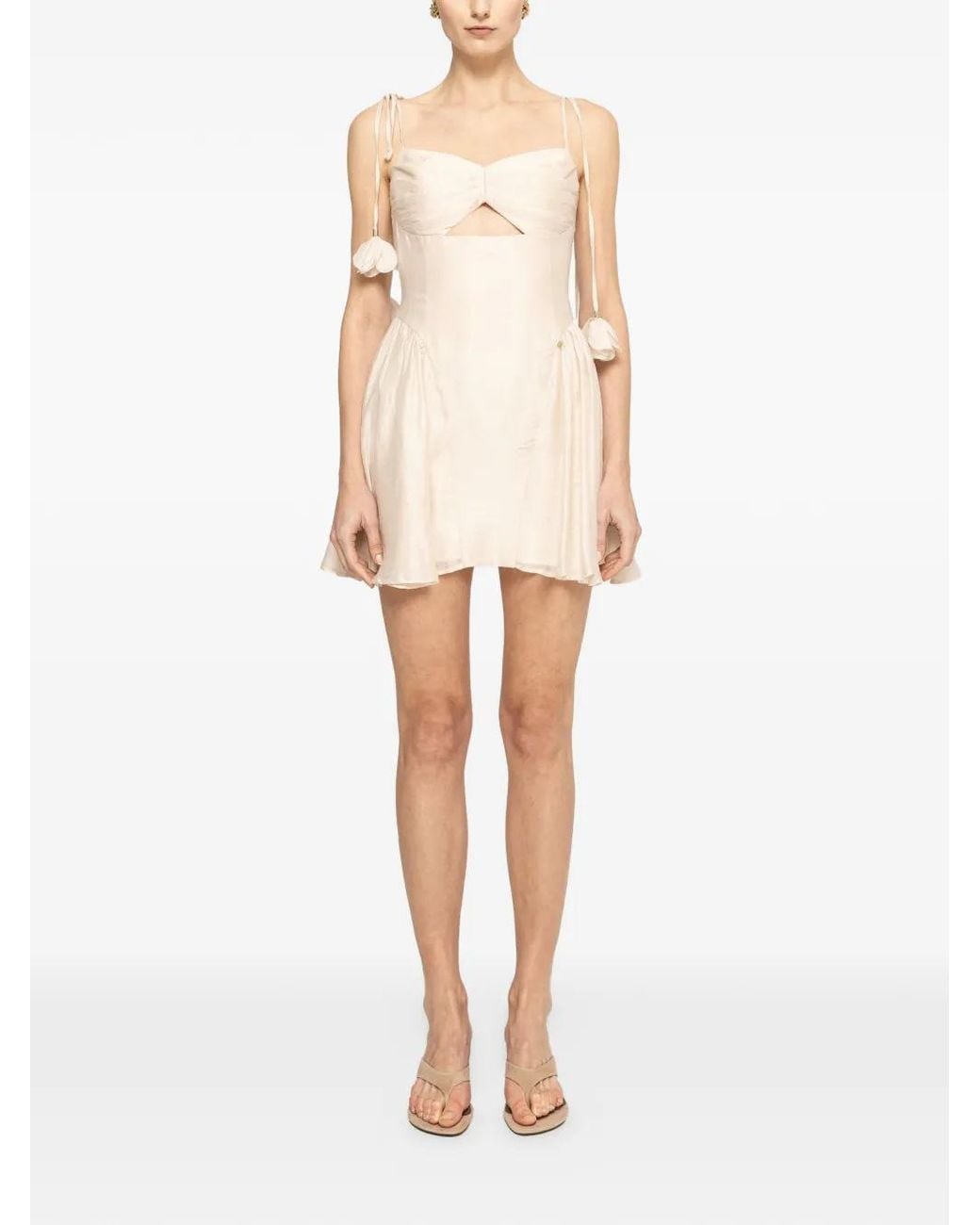Nissa Natural Thin-Straps Lyocell Mini Dress