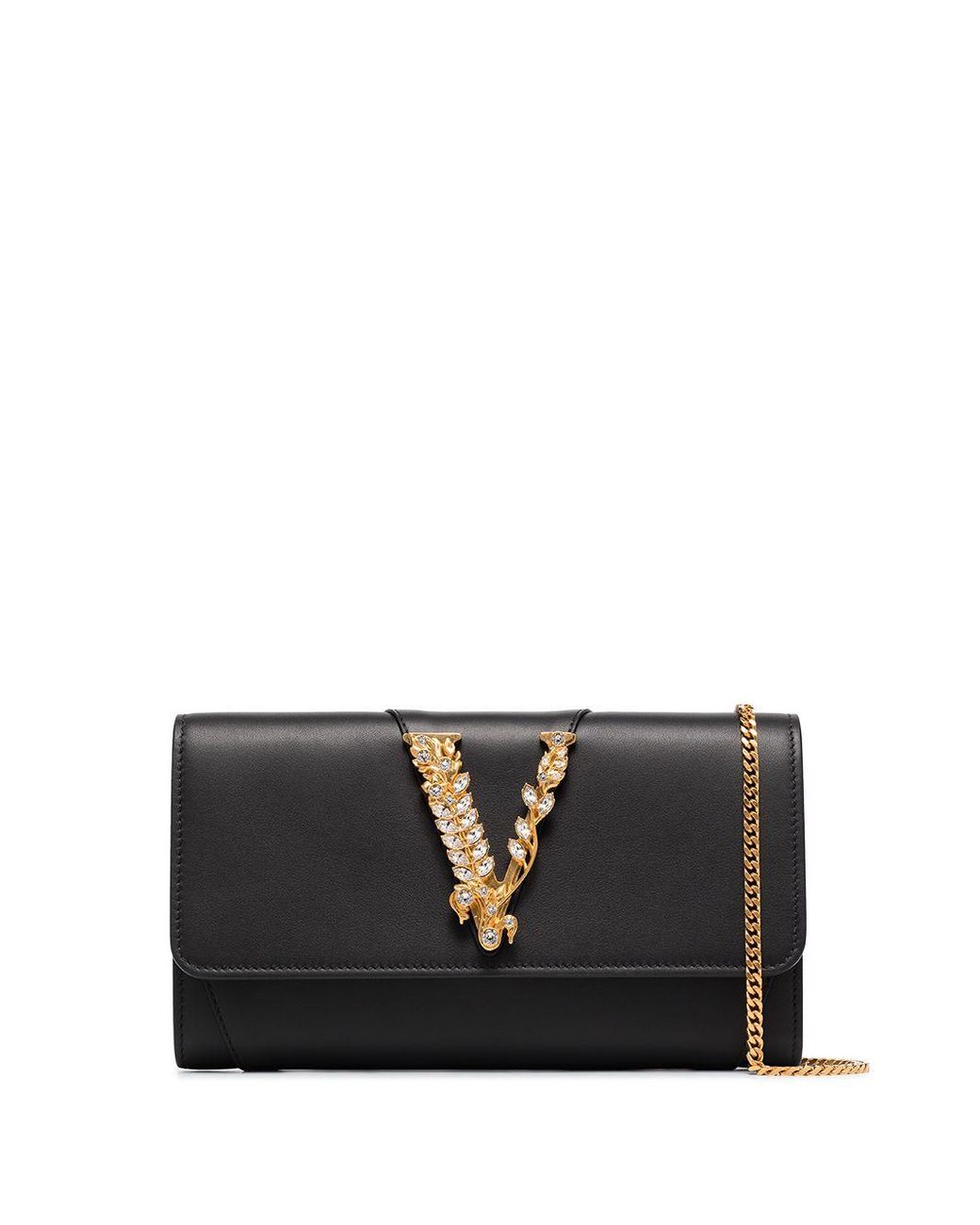 Versace Virtus Crystal Embellished Clutch Bag in Black | Lyst