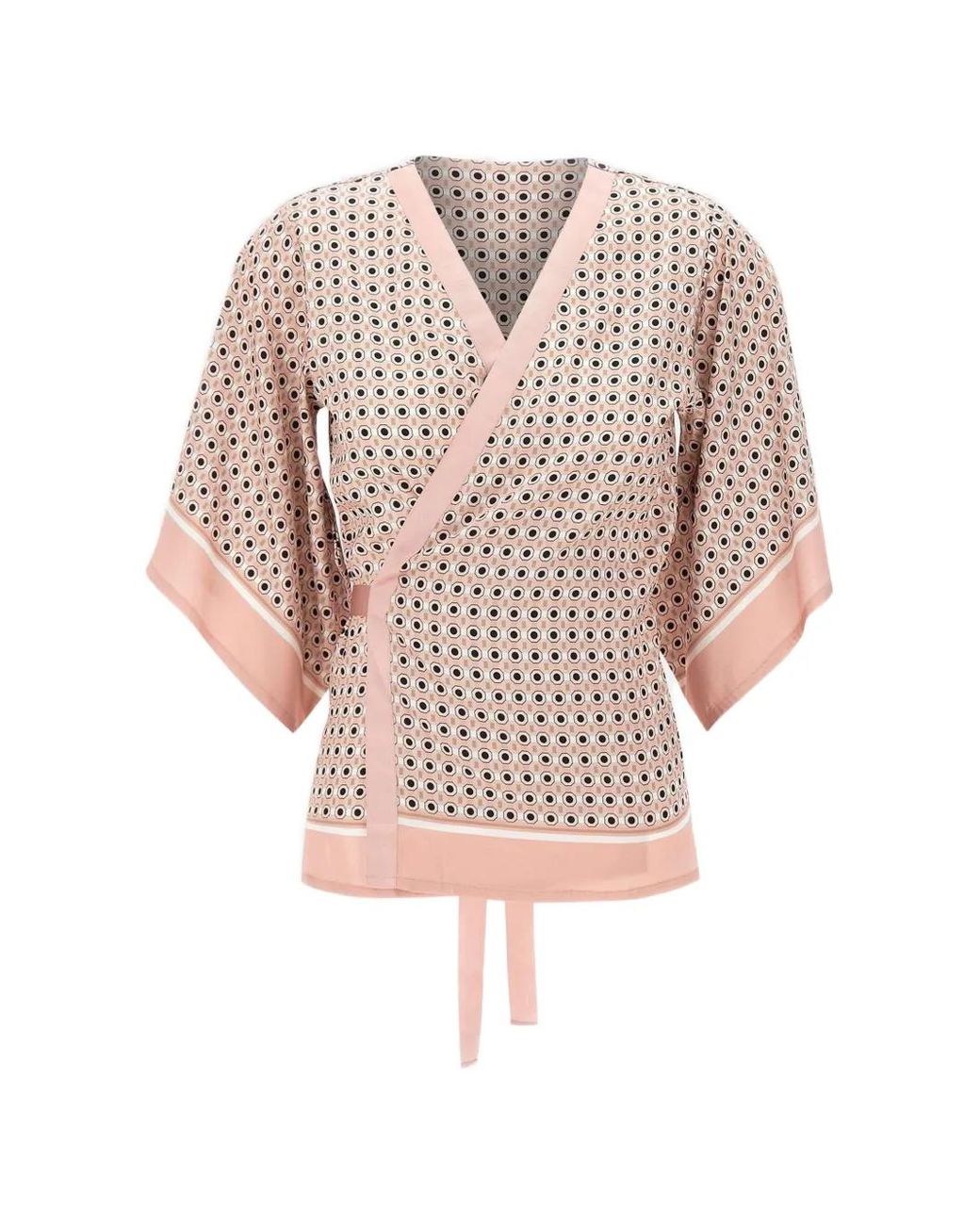 Kangra White Micro-Print Wrap-Style Blouse
