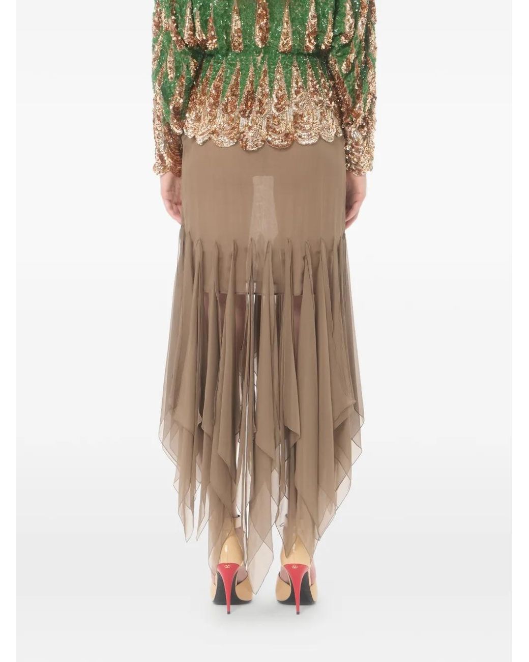 Valentino Garavani Natural Asymmetrical Chiffon Midi Skirt