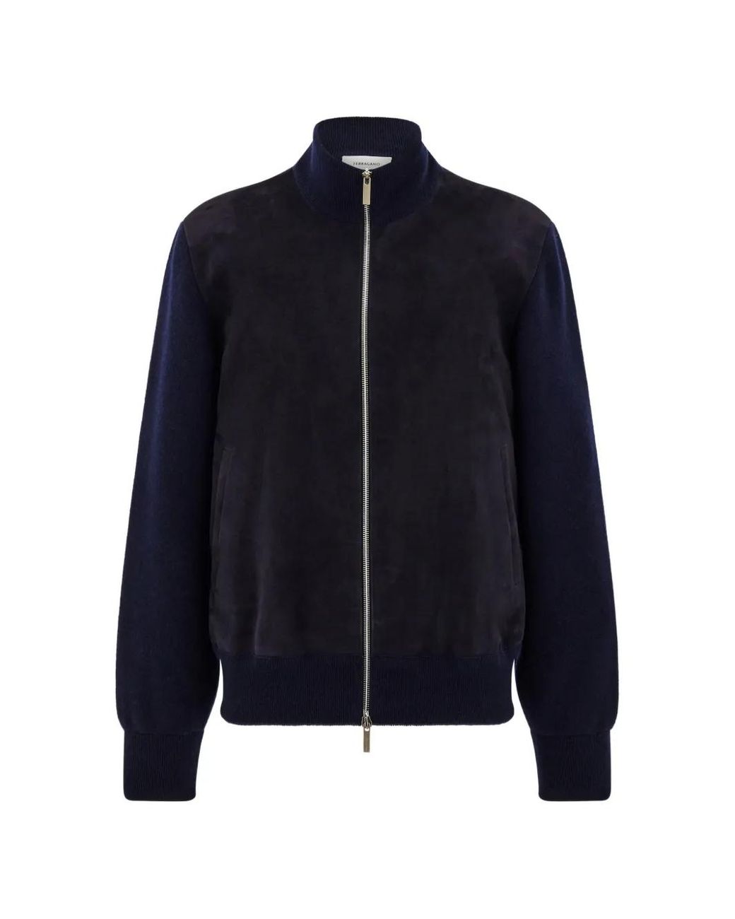 Ferragamo Blue Suede Blouson With Knitted Details for men
