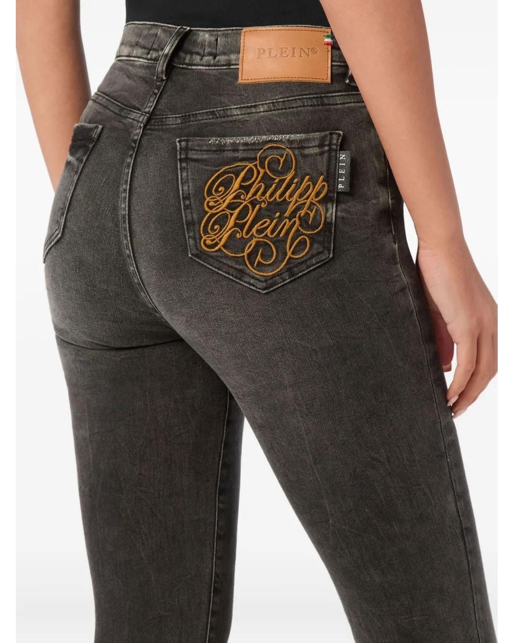 Philipp Plein Gray High-Waisted Skinny Jeans