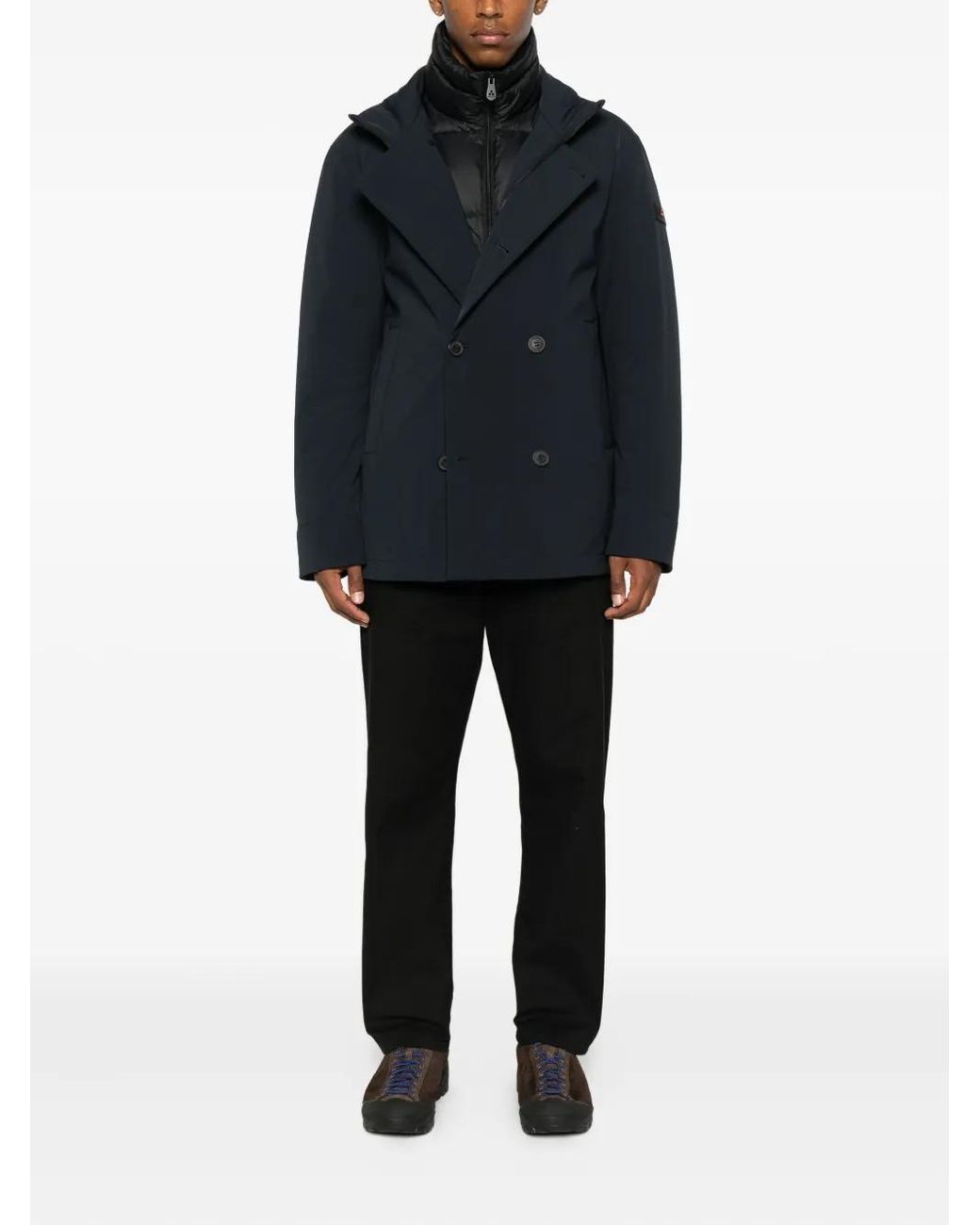 Peuterey Blue Double-Breasted High-Neck Coat for men