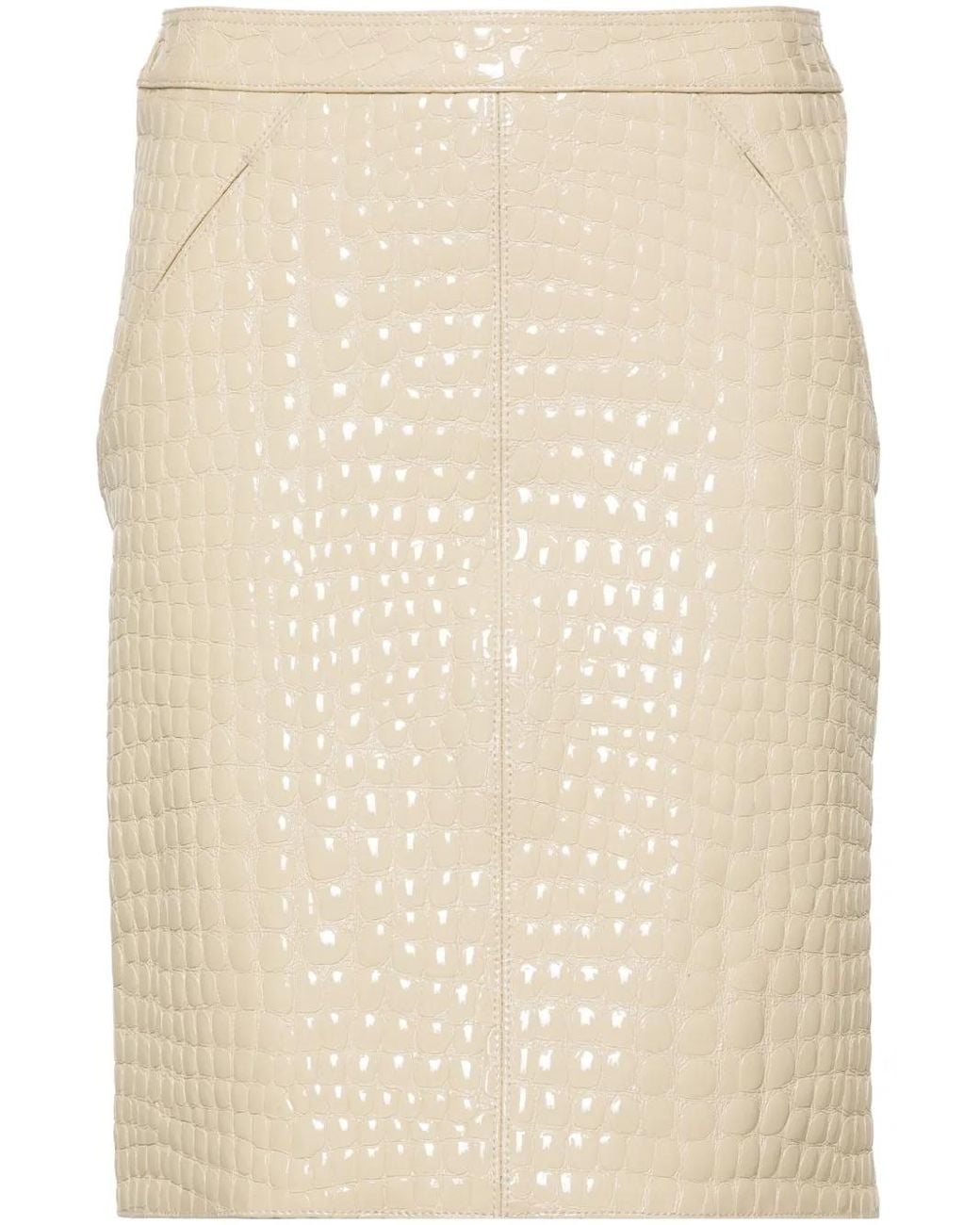 Tom Ford Natural Patent Crocodile-Embossed Mini Skirt