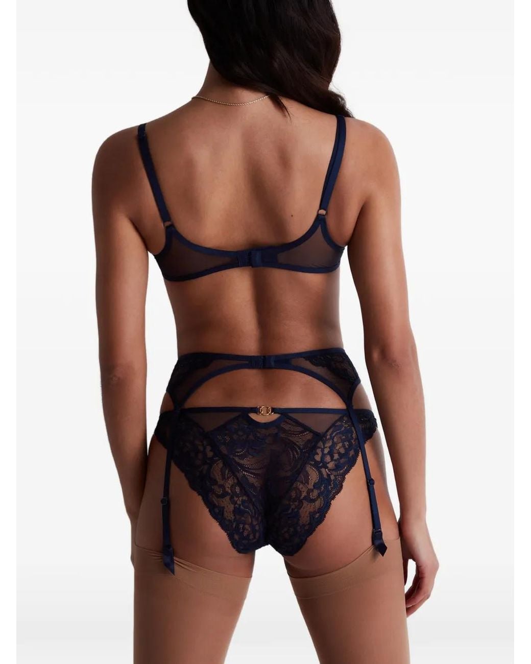 Aubade Blue Feeling Myself Lace-Panel Suspender Belt