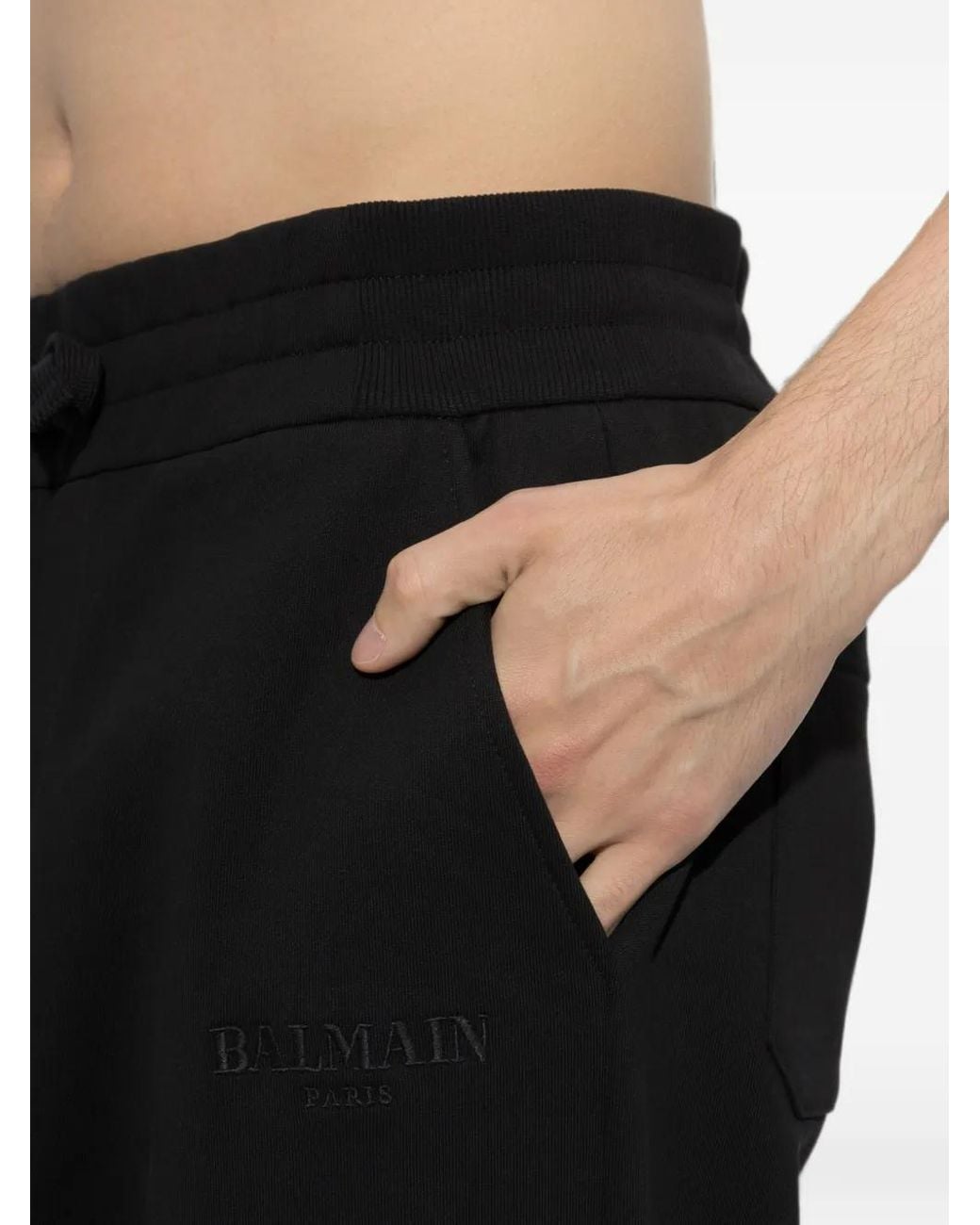 Balmain Black Logo-Embroidered Drawstring Trousers for men