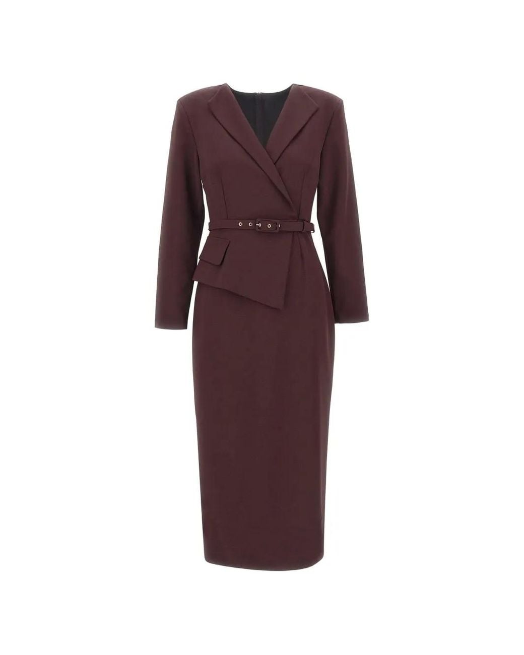 Nissa Purple Asymmetrical Belted Midi Dress
