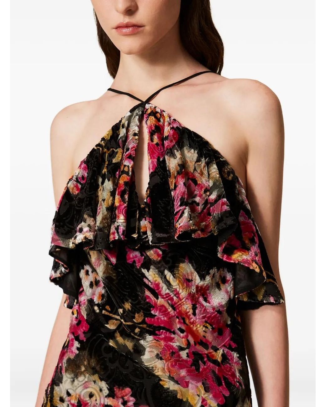 Twinset Red Floral-Pattern Ruffled Dress