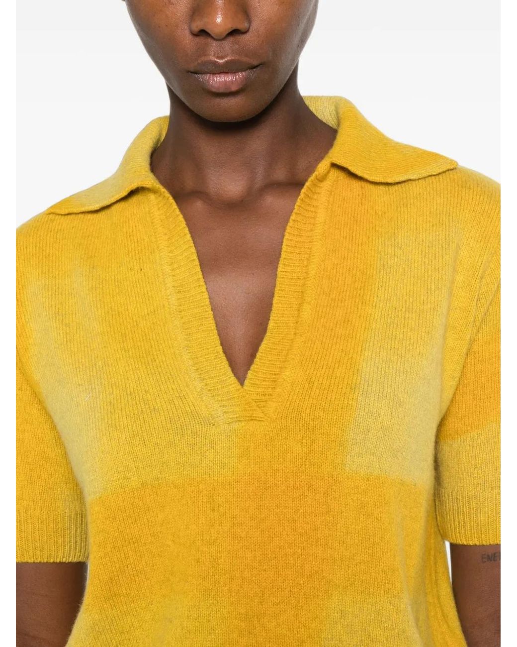 Kristina Ti Yellow Check-Pattern Polo-Collar Sweater