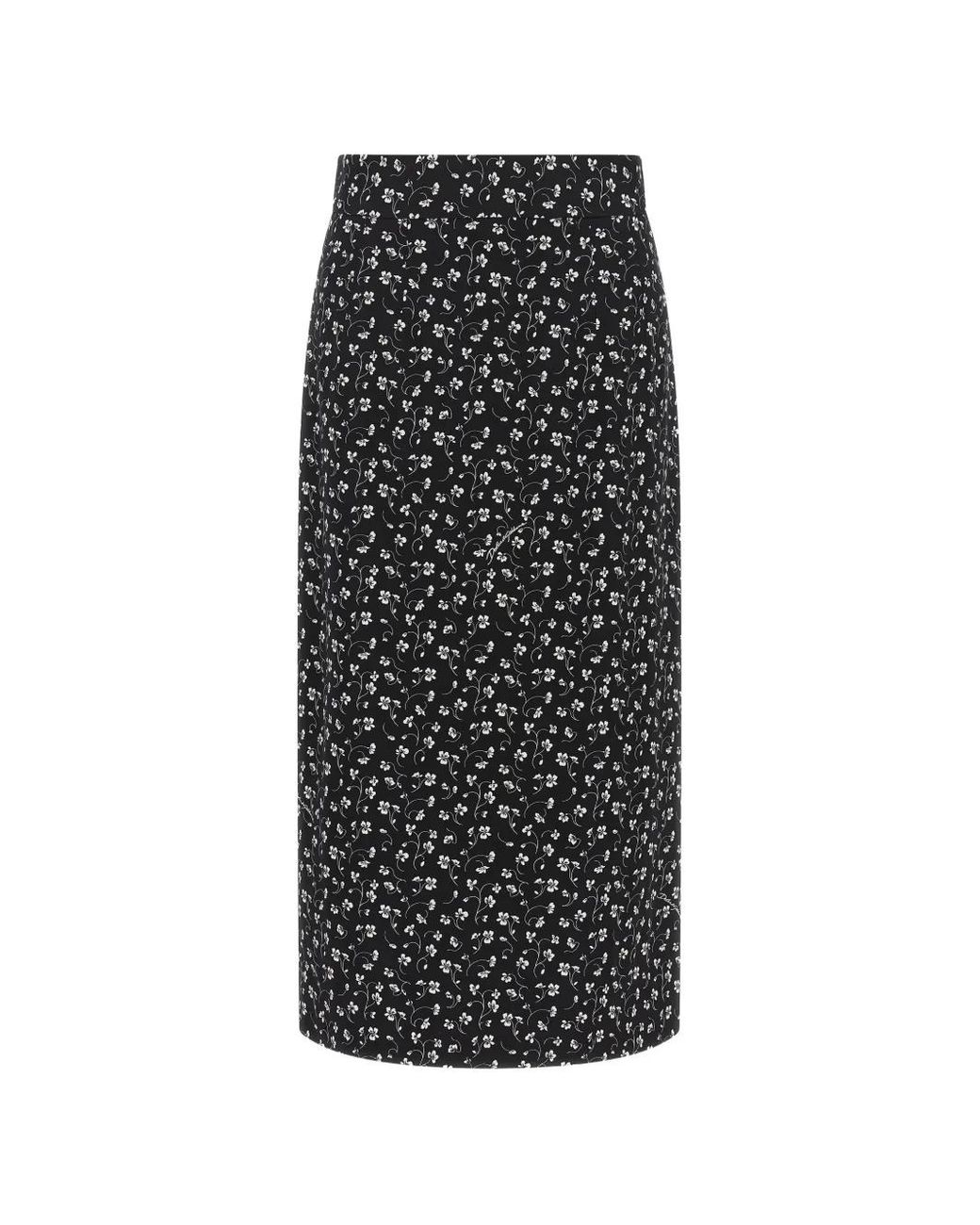 Dolce & Gabbana Black Floral-Print Midi Pencil Skirt
