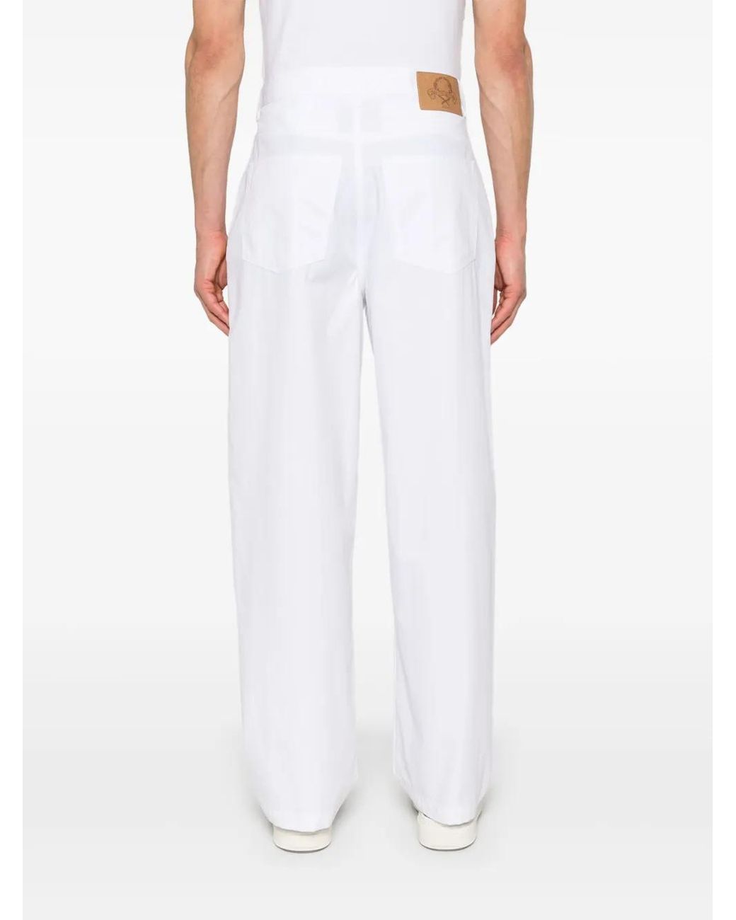 Moschino White Pleated Wide-Leg Trousers for men