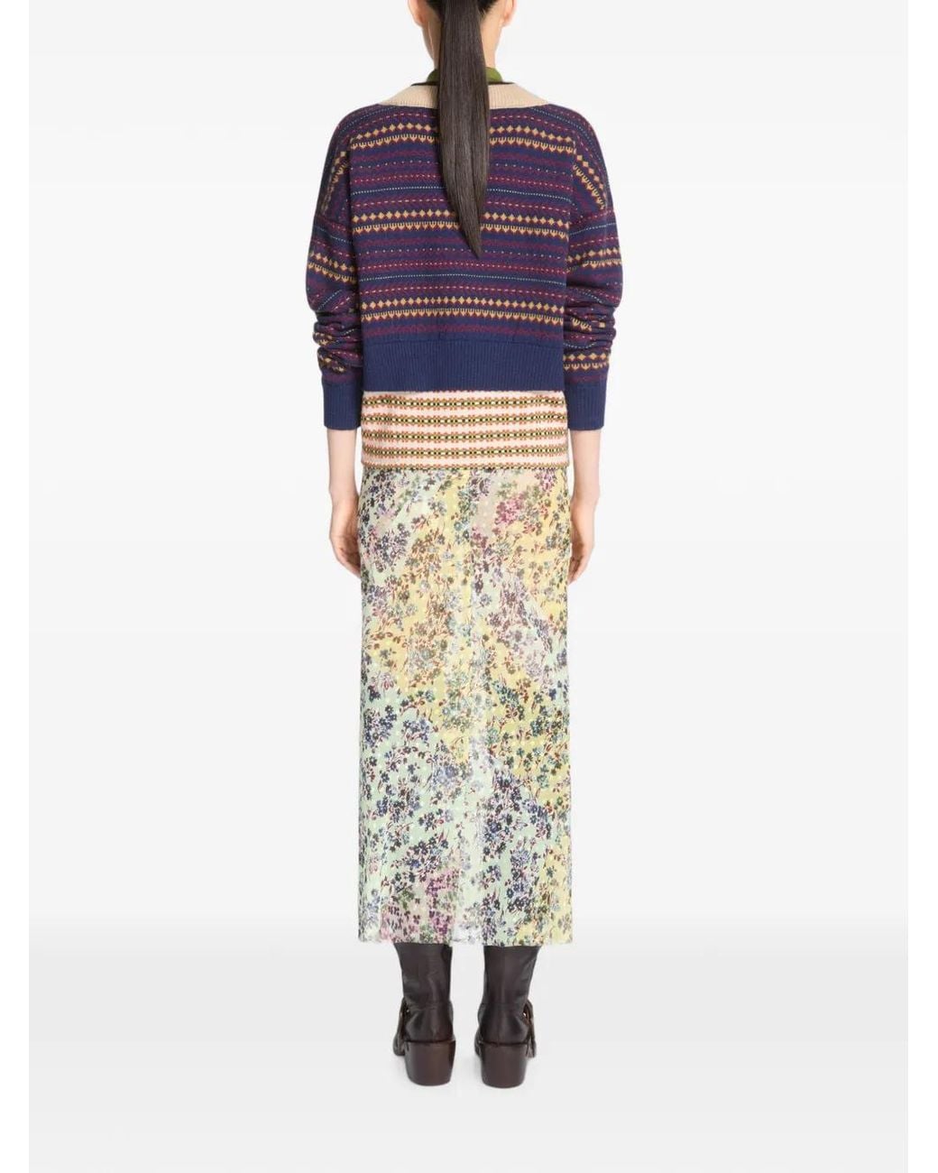 Dries Van Noten White Jacquard Midi Skirt