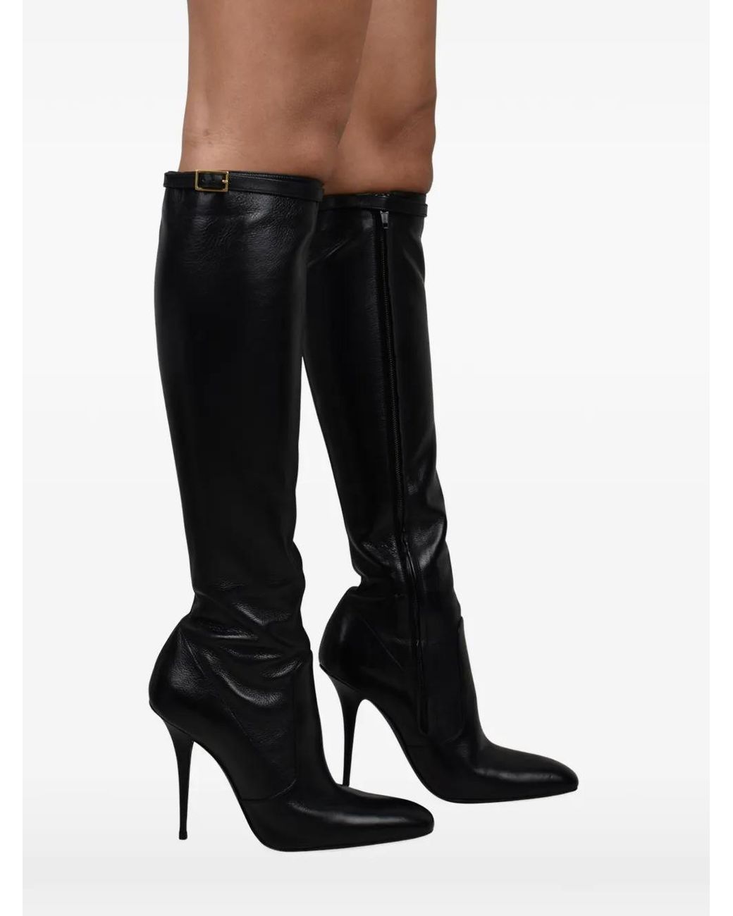 Saint Laurent Black Buckle Pointed Boots