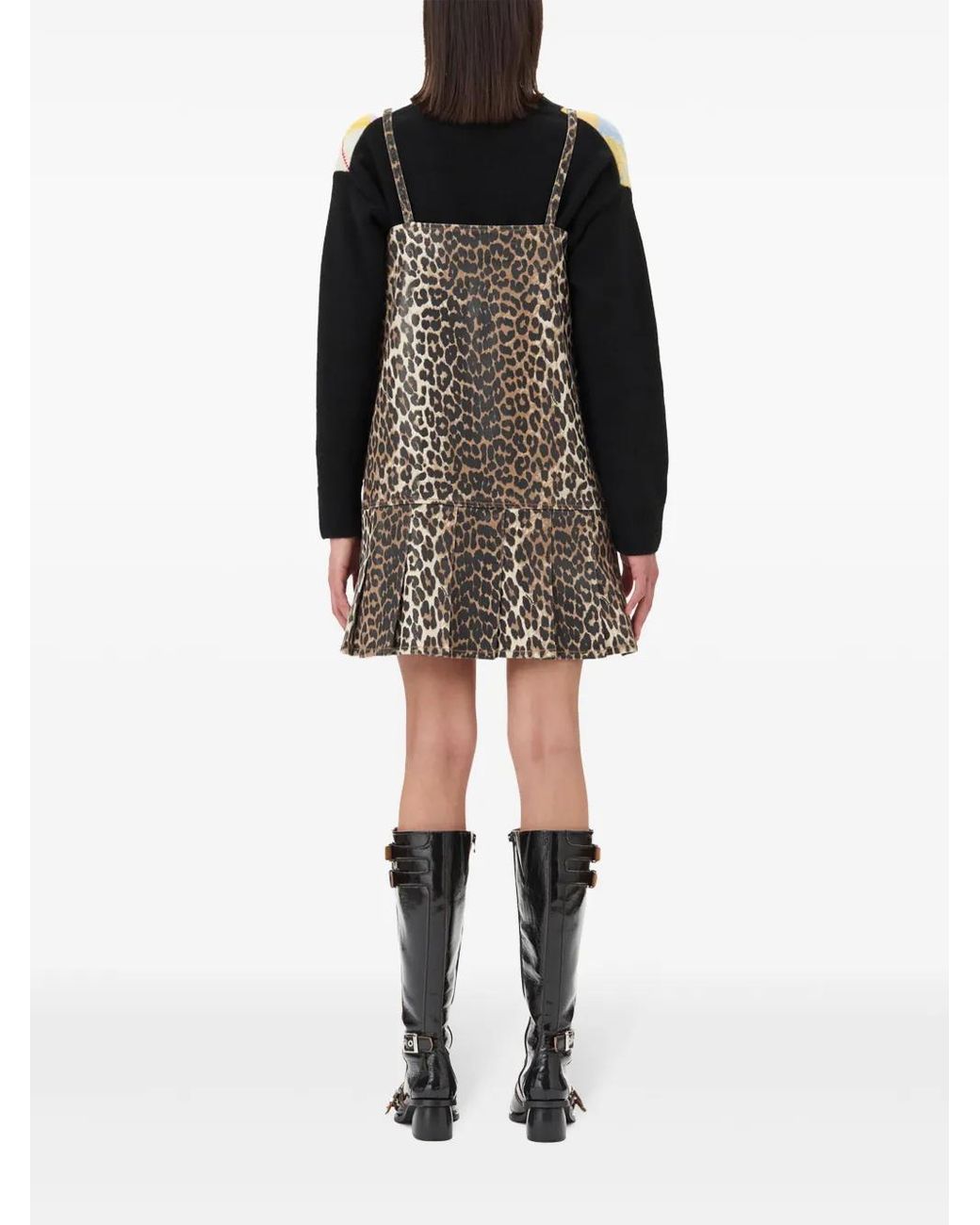 Ganni Natural Leopard-Print Pleated Mini Dress