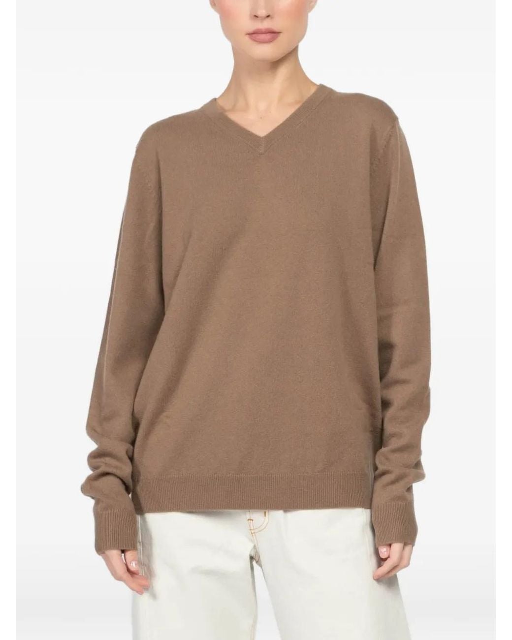 Extreme Cashmere Brown V-Neck Long-Sleeve Sweater