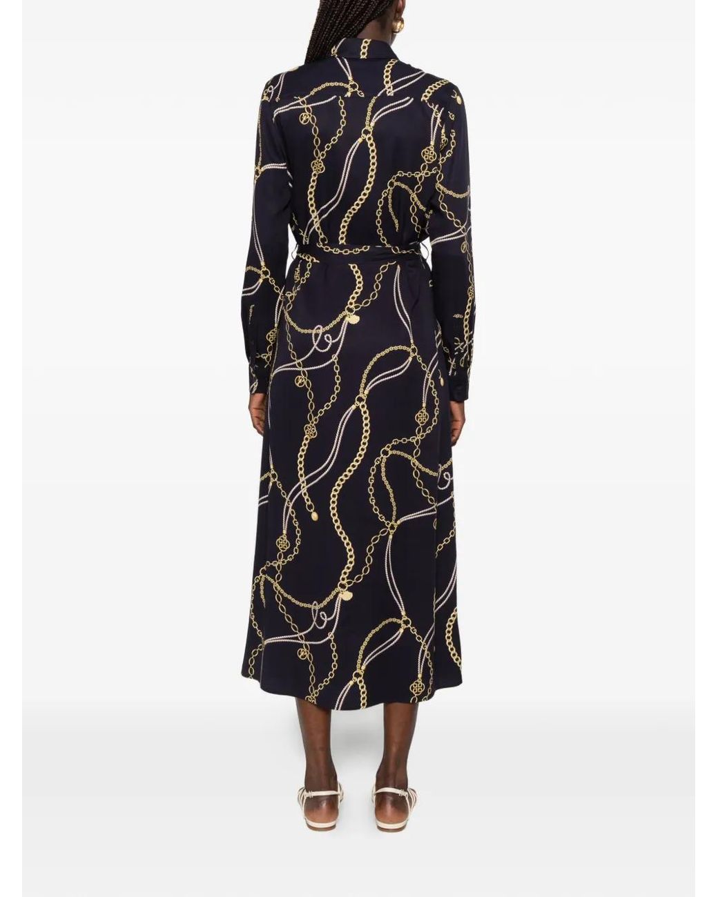 Gant Black Chain-Print Belted Shirt Midi Dress