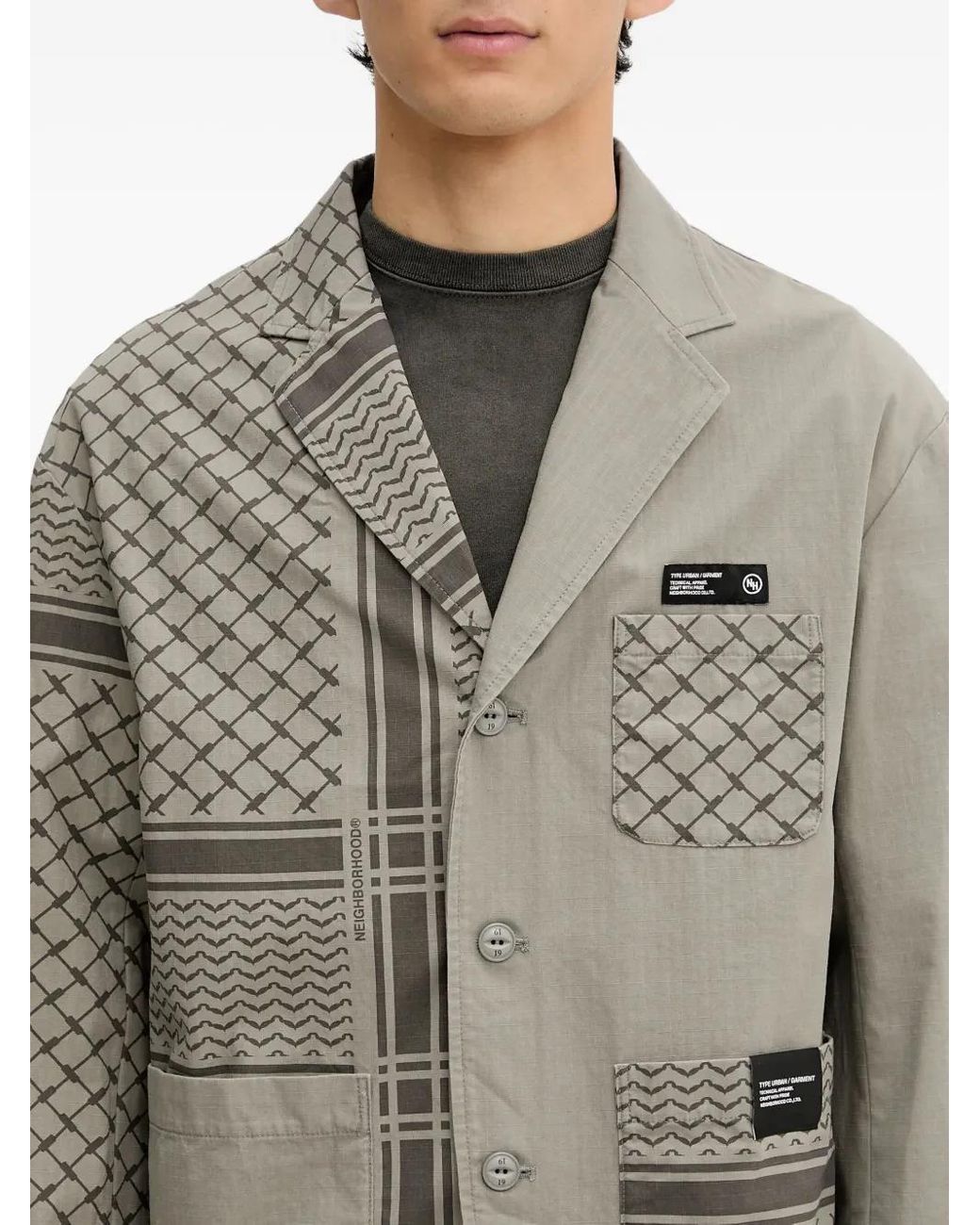 Neighborhood Gray Shemagh Patchwork Blazer for men