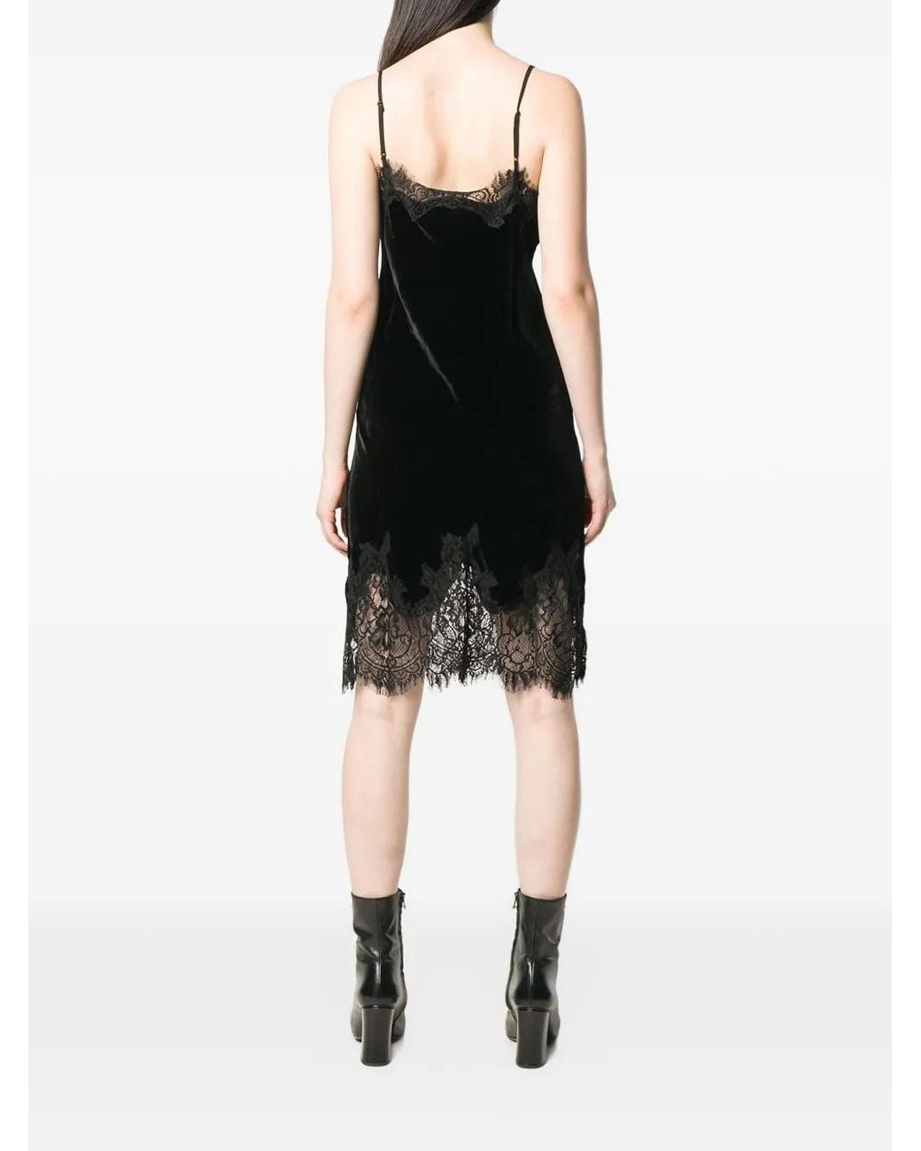 Gold Hawk Black Velvet Lace-Trim Slip Dress
