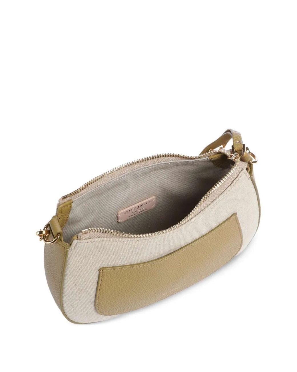 Coccinelle Natural Leather-Trim Canvas Shoulder Bag