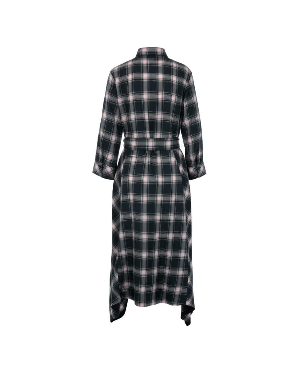 Marc Cain Black Check-Print Belted Shirt Midi Dress
