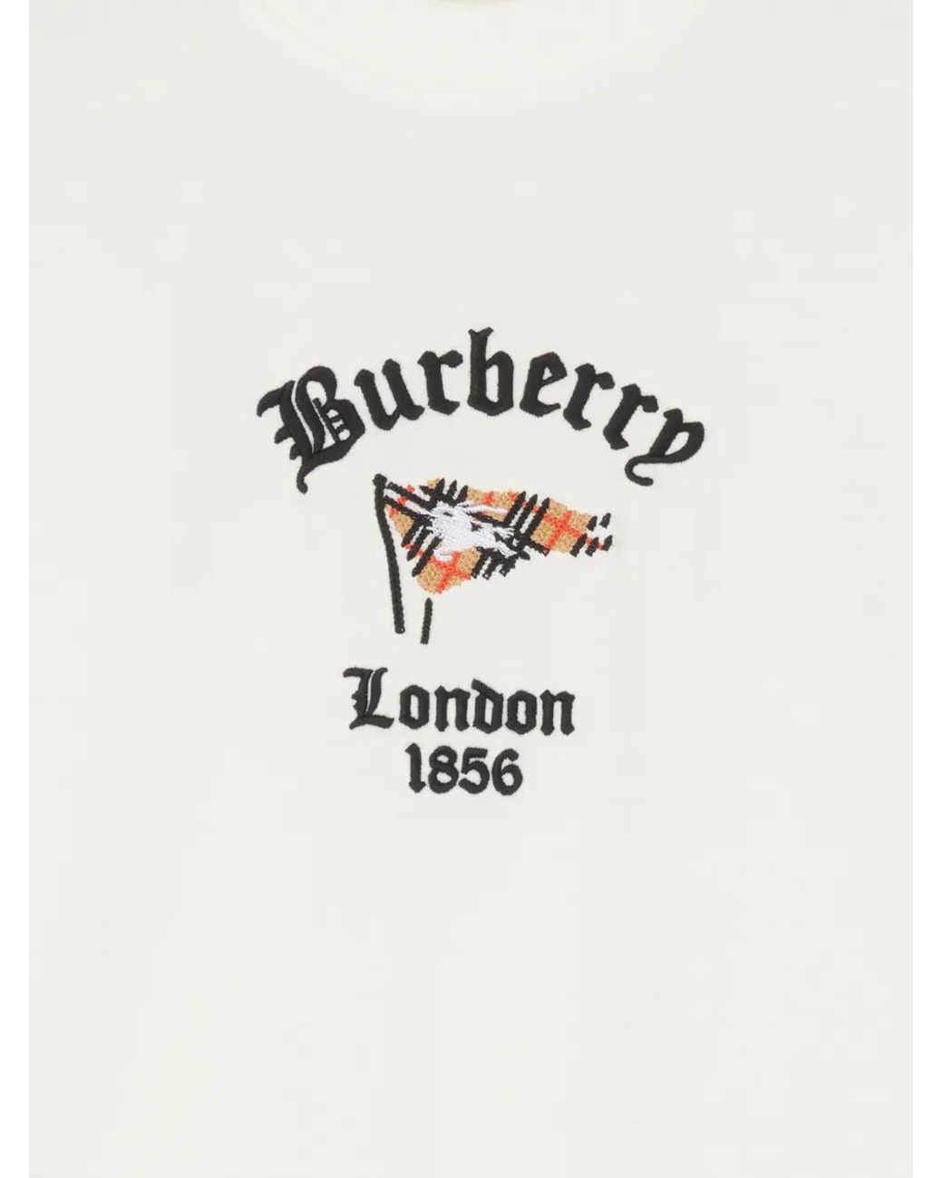 Burberry White T-Shirt En Coton Check Flag
