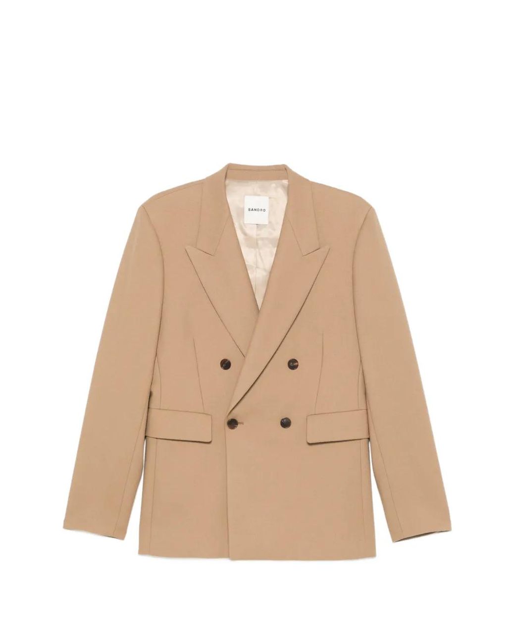 Sandro Natural Double-Breasted Virgin-Wool Blazer for men