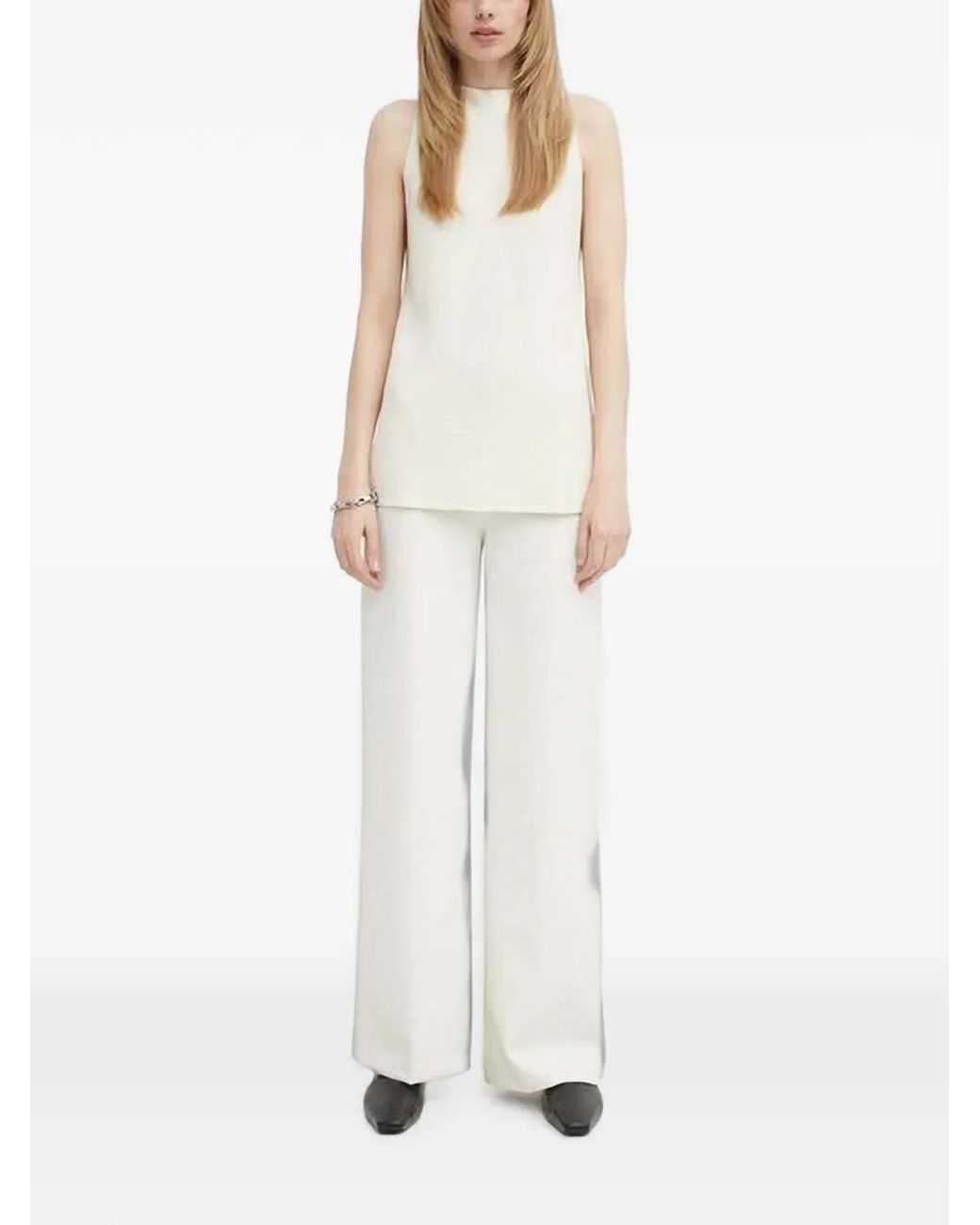 Bruuns Bazaar White Side-Slit High-Neck Blouse