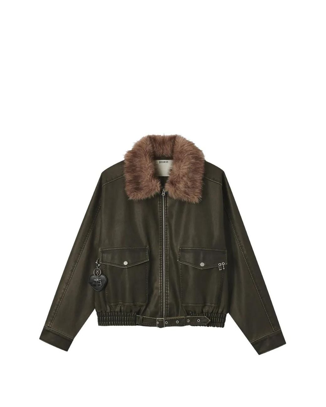 Musium Div. Green Faux-Fur Collar Belted Jacket