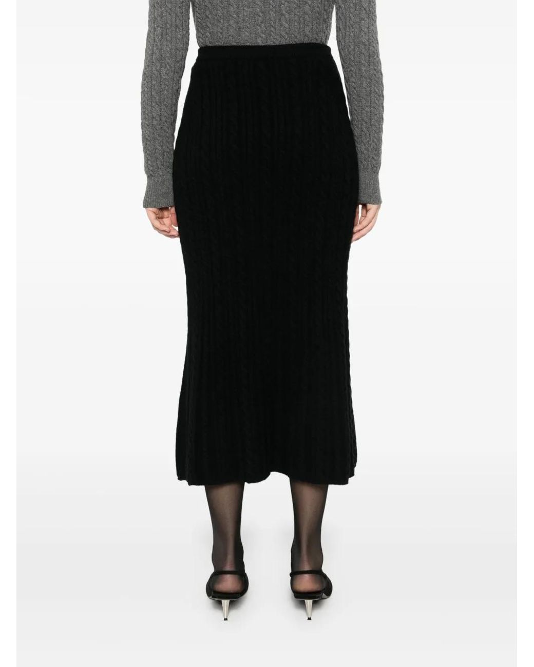 Alessandra Rich Black Cable-Knit Maxi Skirt