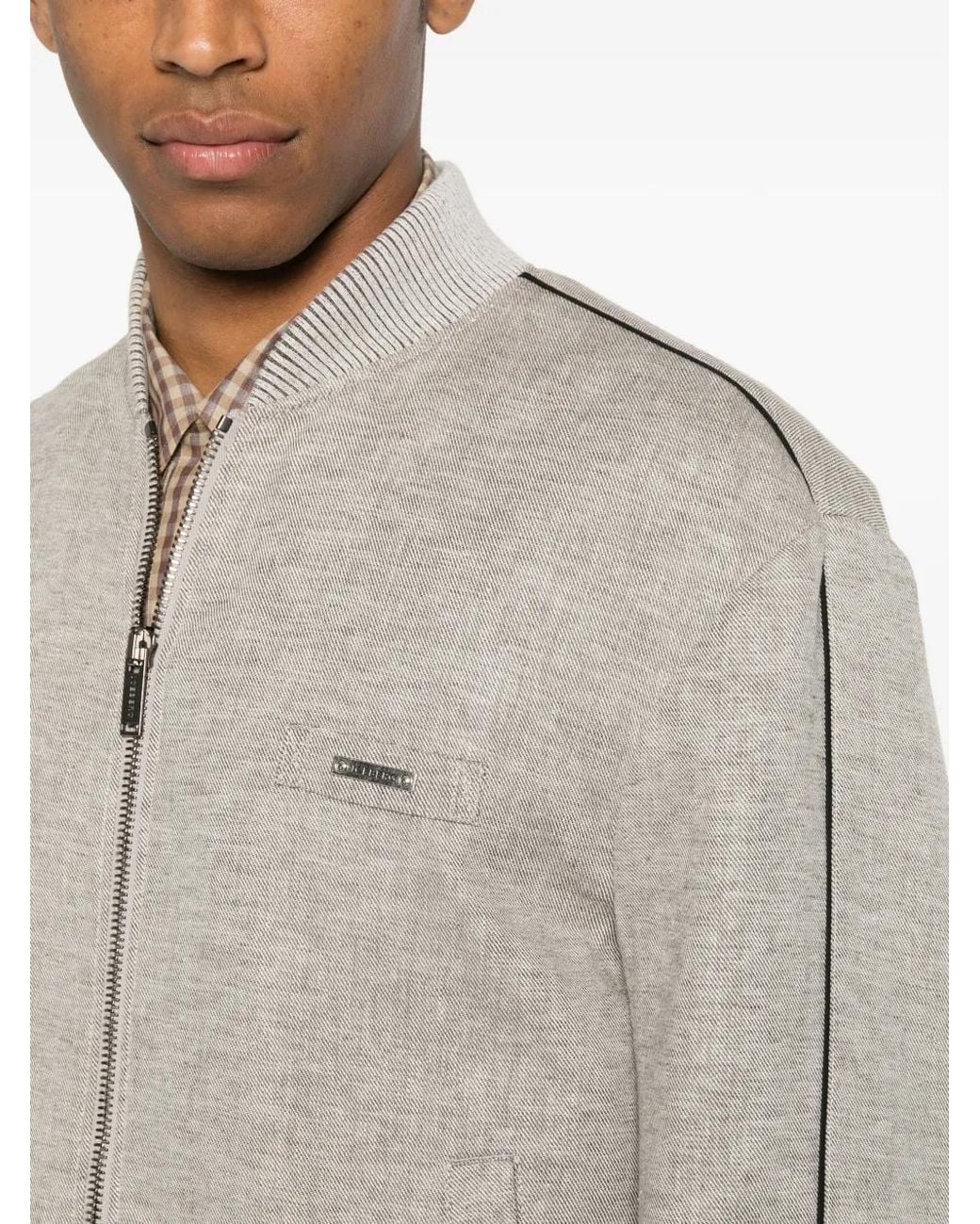 Iceberg Gray Logo-Plaque Side-Stripe Jacket for men
