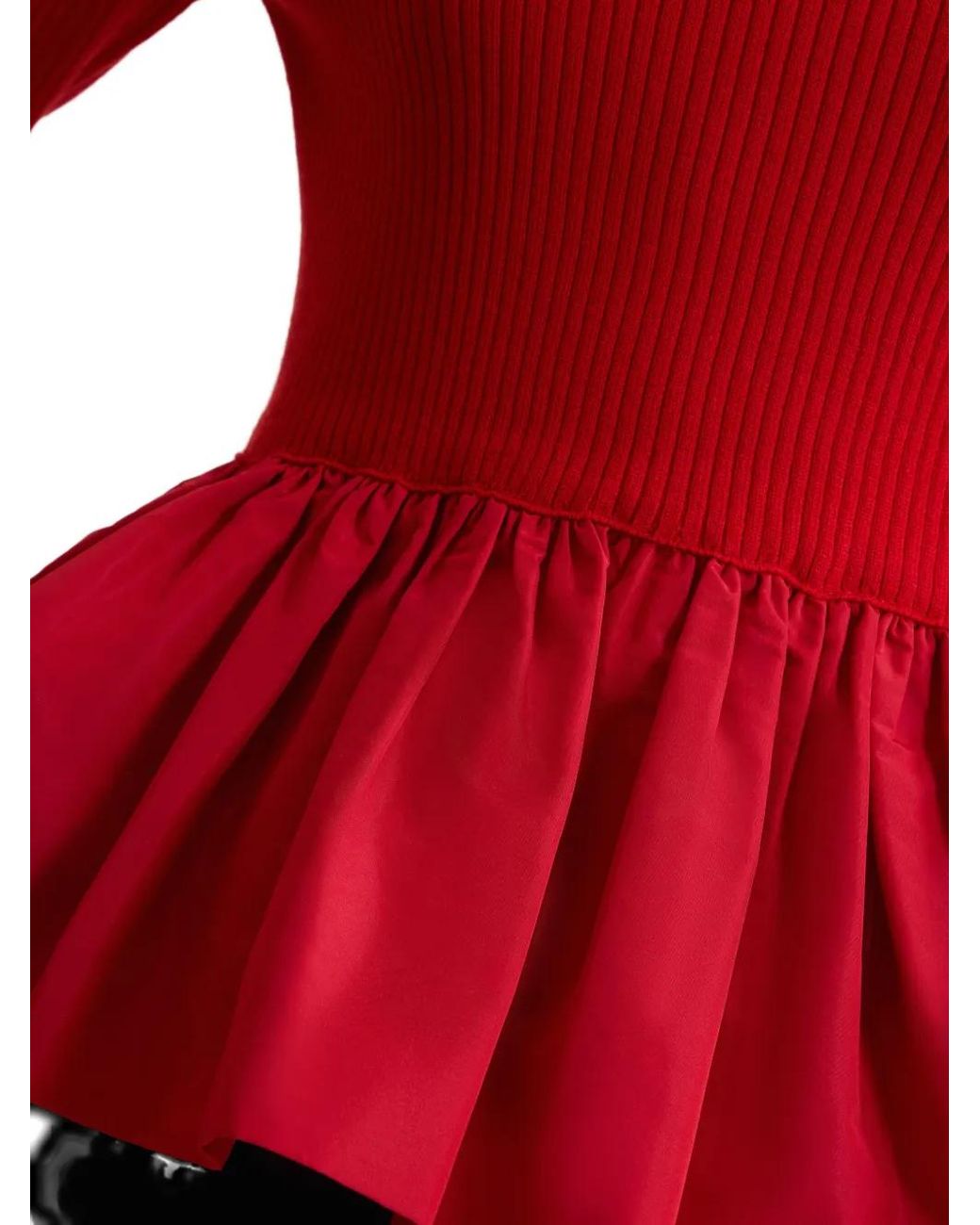 Patou Red Ruffle Hem Ribbed Jumper