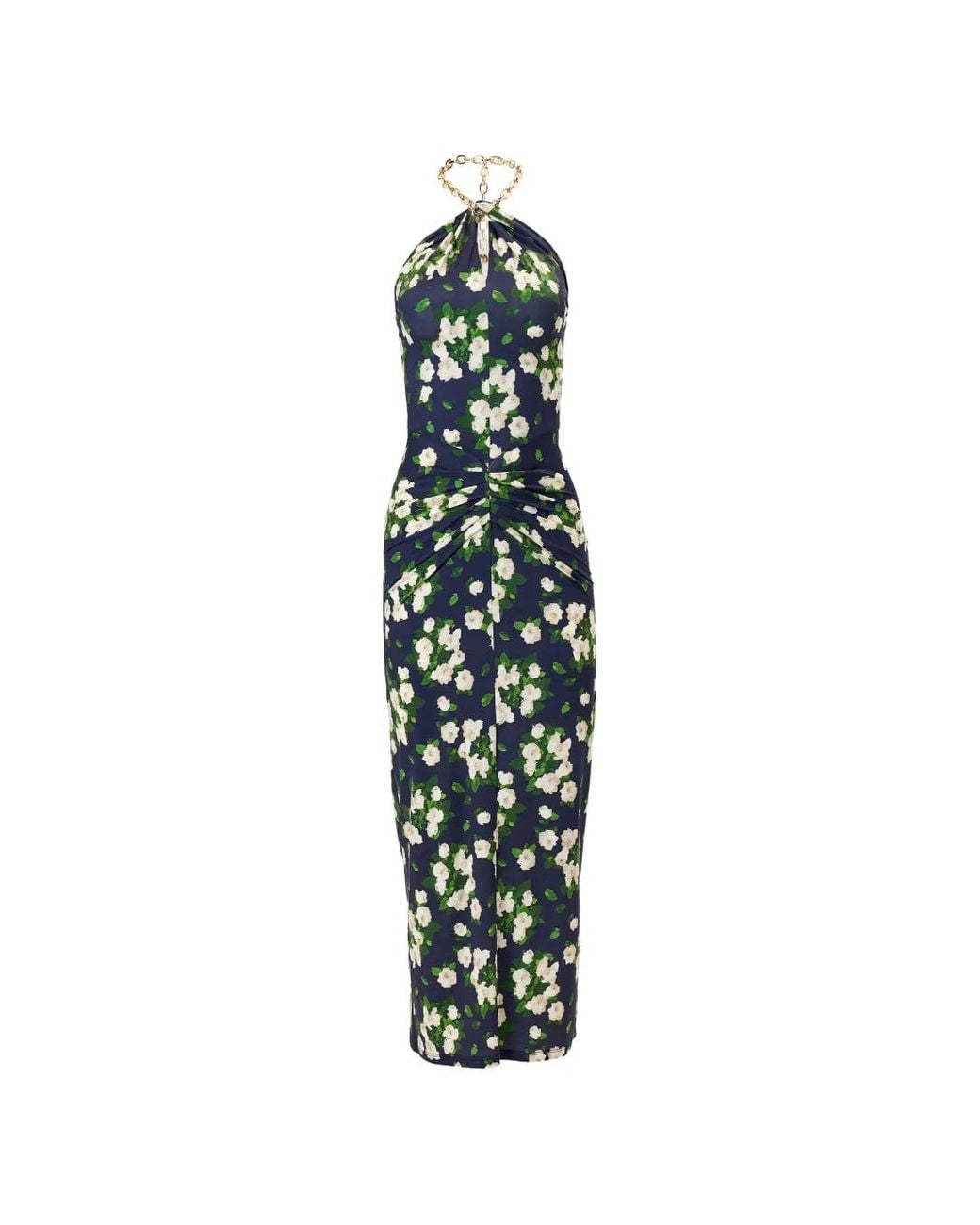 Carolina Herrera White Floral-Print Jersey Halterneck Dress