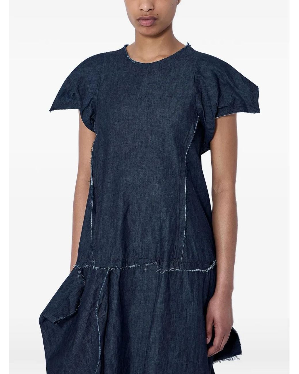 Limi Feu Blue X Yohji Yamamoto Ruffled Midi Dress