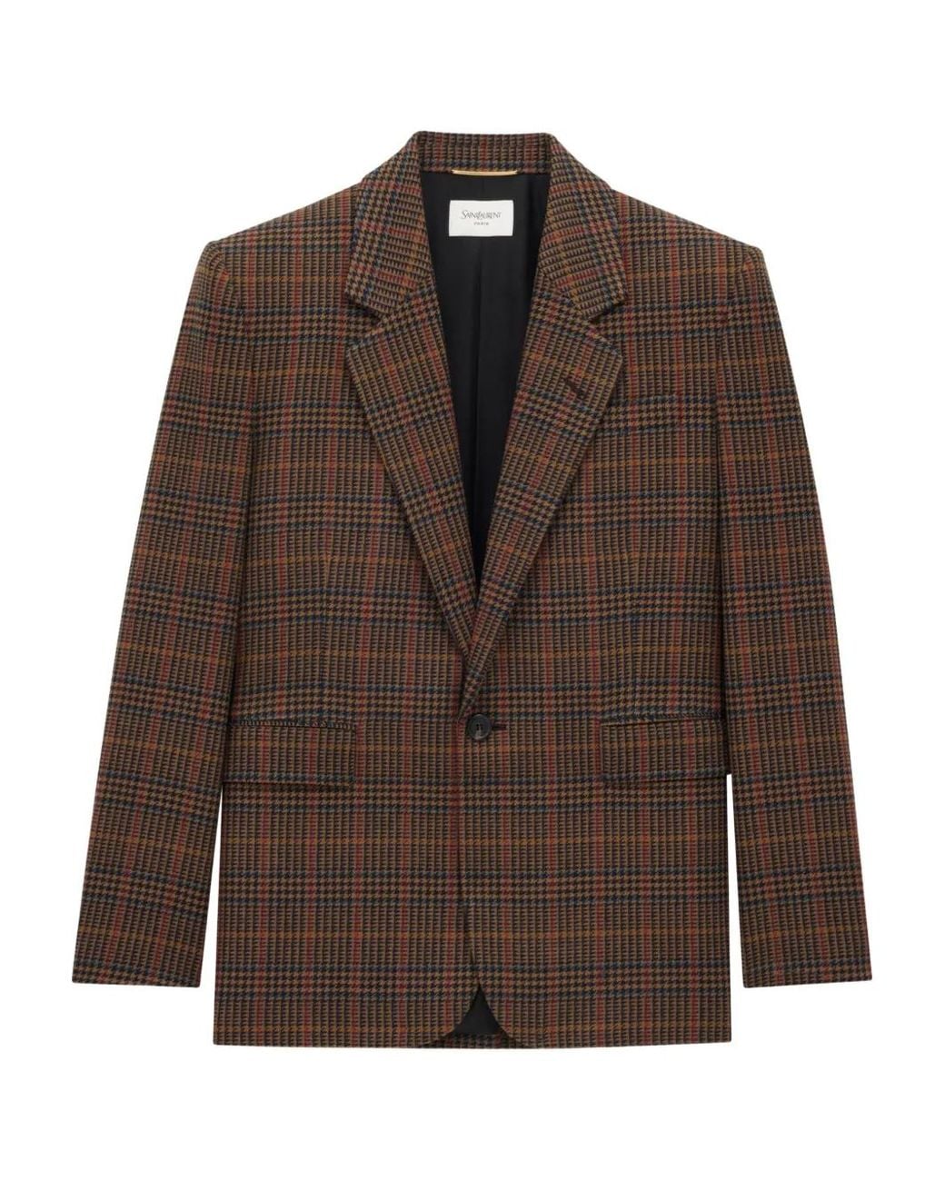 Saint Laurent Brown Checked Single-Breasted Wool Blazer
