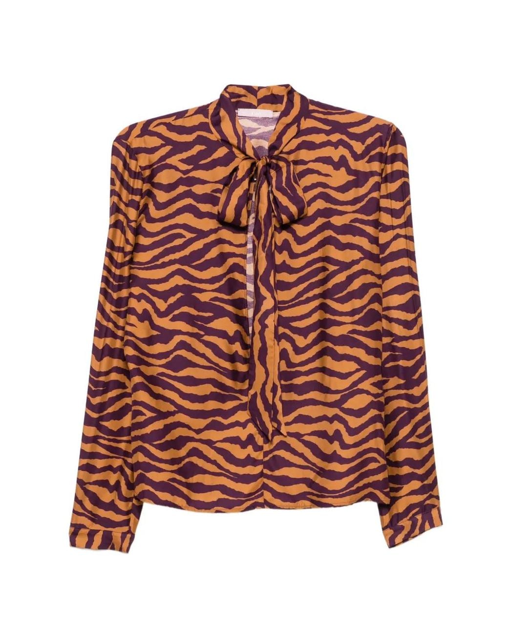 Kristina Ti Brown Blouse Imprimée À Col Lavallière