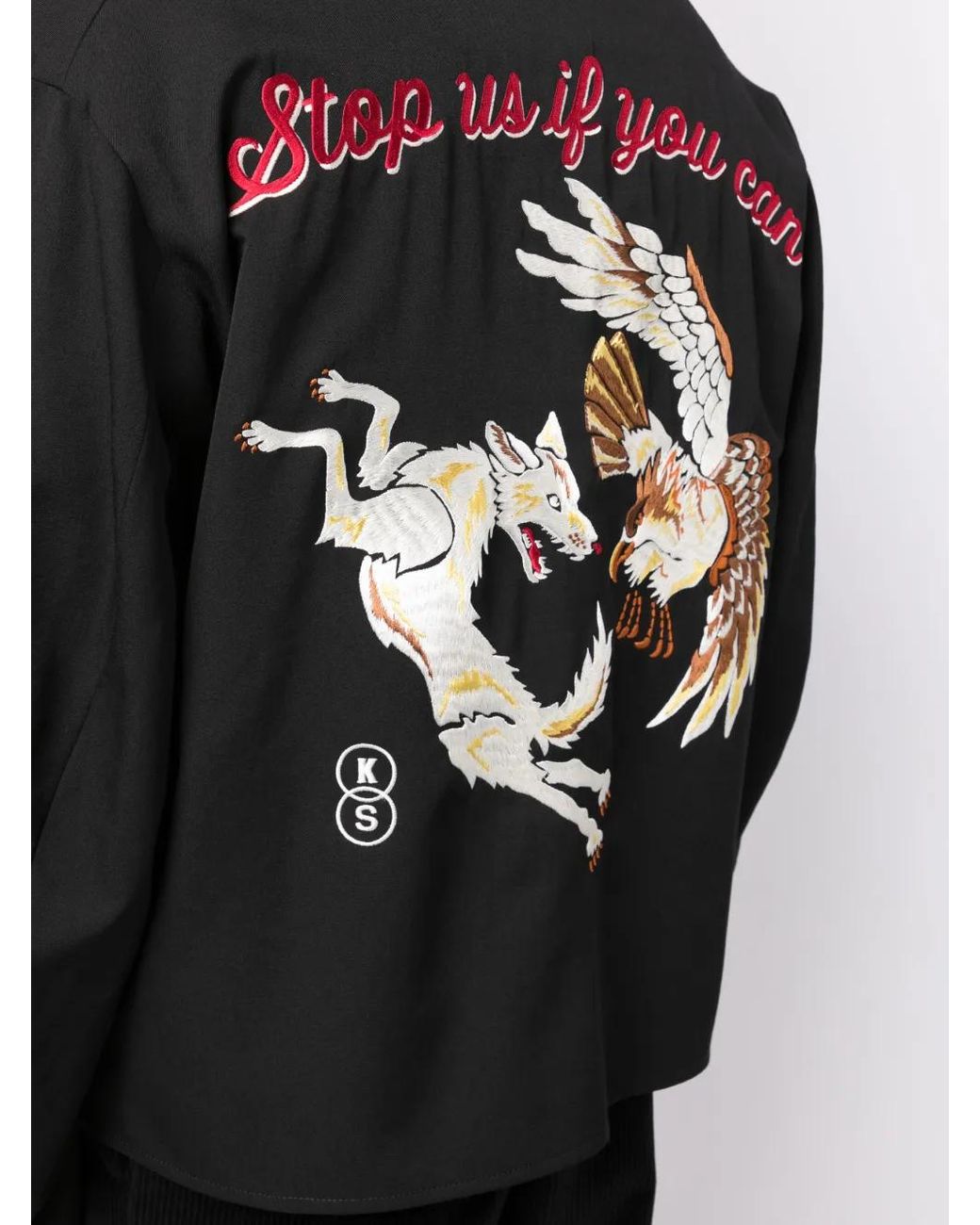 Sulvam Black X Kozaburo Embroidered Shirt Jacket for men