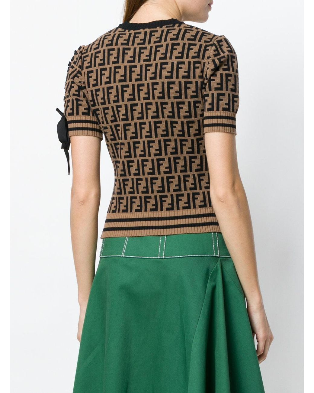 Fendi Logo Short-sleeve Sweater in Brown | Lyst UK