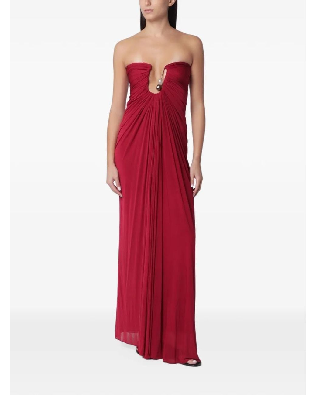 Christopher Esber Red Helix Crystal-Embellished Strapless Gown