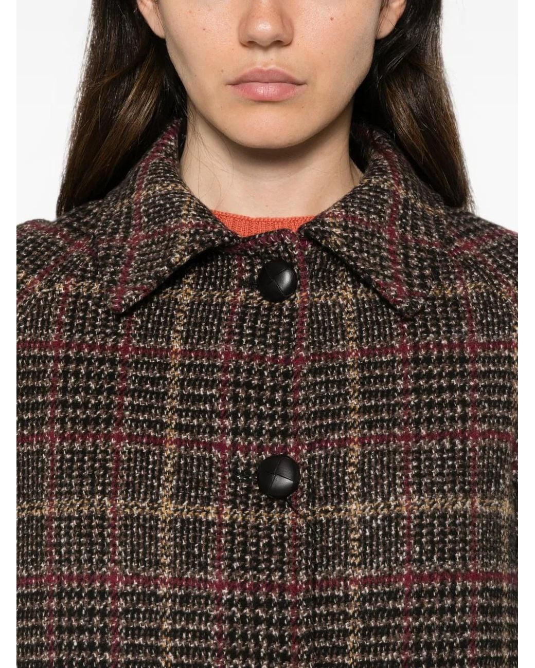 VELA SHOP Brown Check-Pattern Button-Up Coat