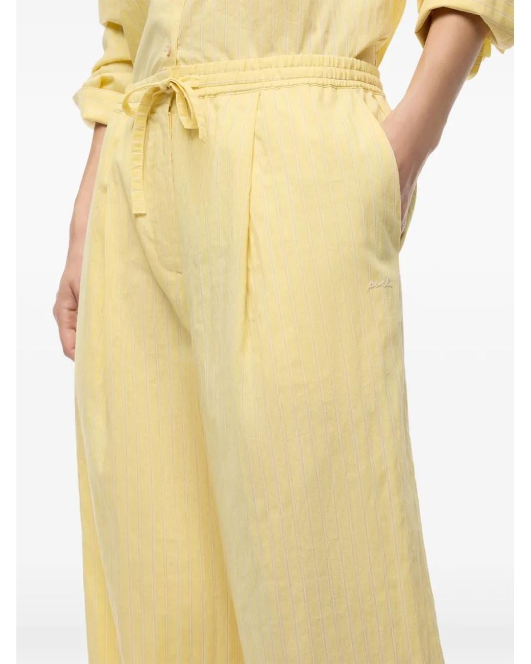Pinko Yellow Striped Trousers With Drawstring Waist