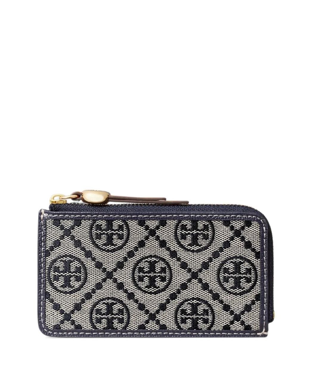 Tory Burch Gray T Monogram Romy Zip Card Case