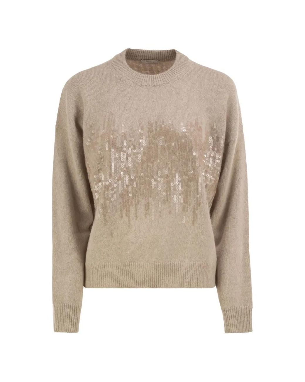 Peserico Natural Sequin-Embellished Crew-Neck Sweater